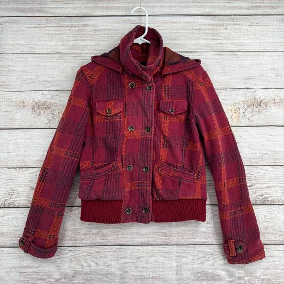 Hurley Quilt Lined Geometric Print Hooded Jacket Womens Small Red Orange Black - Picture 1 of 13